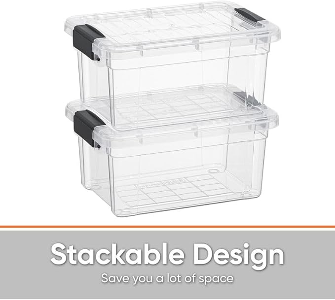 Superio Clear Plastic Storage Bin with Lid, 3.4 Qt, Non-Toxic, BPA Free, Odor Free, Organizer Storage Box, Stackable Plastic Tote for Home, Garage, School, and Office, X-Small