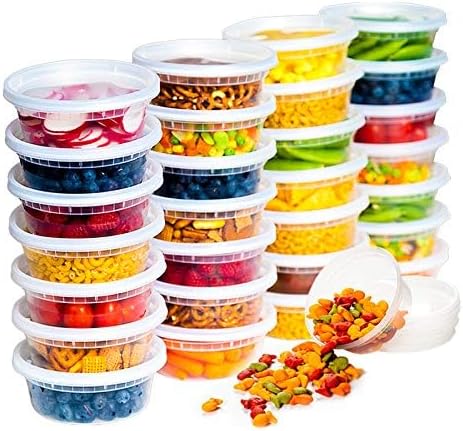 Deli Food Storage Containers with Lids 24 Sets 8oz - Clear Disposable Meal Prep, Microwave Plastic Containers with Lids, BPA Free, Stackable, Leakproof, Reusable Deli Containers, Freezer Safe