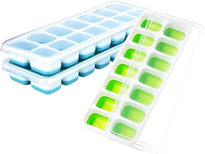 Ice Cube Trays 3 Pack, Silicone Easy-Release and Flexible 14-Ice Trays with Spill-Resistant Removable Lid, BPA Free, Durable and Dishwasher Safe