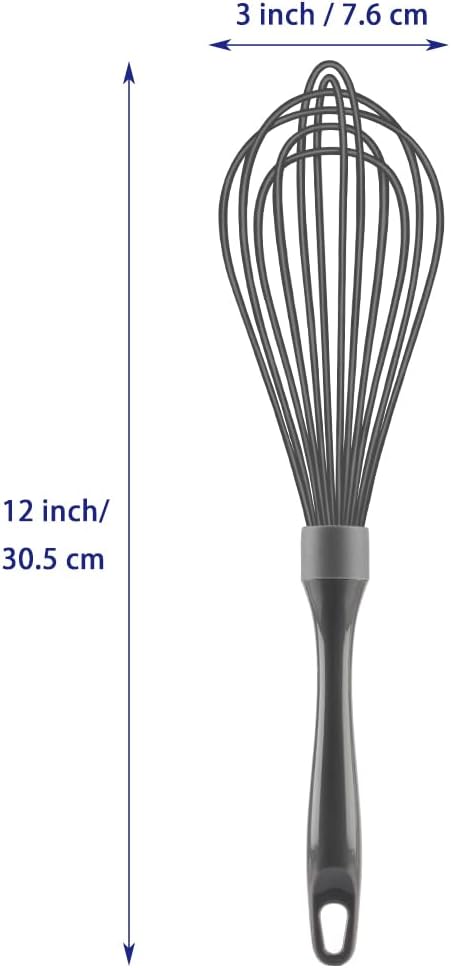 Dishwasher Safe Whisk, Professional Whisks For Cooking Non-Scratch, Stainless Steel & Silicone Wisk, Plastic Rubber Whisk Tool For Nonstick Cookware Pans, Heat Resistant Whisk 12-Inch, Grey