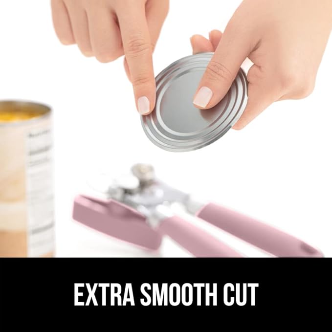 GORILLA GRIP Heavy Duty Stainless Steel Smooth Edge Manual Can Opener and Bottle Openers, Soft Comfortable Handle, Oversized Handheld Turn Knob, US Designed Multifunctional Kitchen Tool, Pink