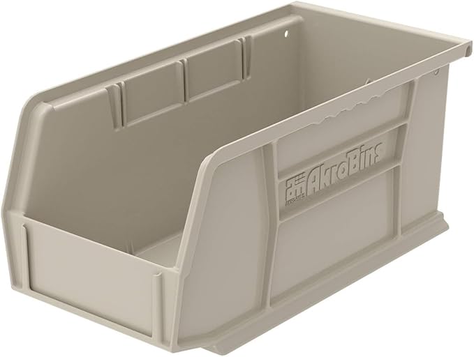 Akro-Mils 30230 AkroBins Plastic Storage Bins, Space-Saving Stackable Bins for Garage, Pantry, Craft Organization, 11-Inch x 5-Inch x 5-Inch, Stone, 12-Pack
