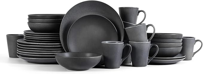 Stone Lain Grao Stoneware 32-Piece Dinnerware Set, Grey