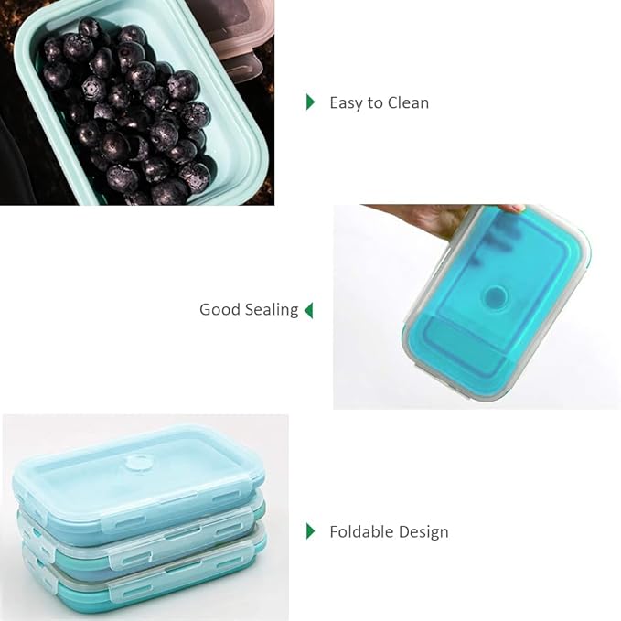 Alimat PluS 40.5oz Silicone Food Storage Containers with Lids, 4 Pack Set 1200ml Collapsible Meal Prep Lunch Containers, Microwave, Freezer and Dishwasher Safe
