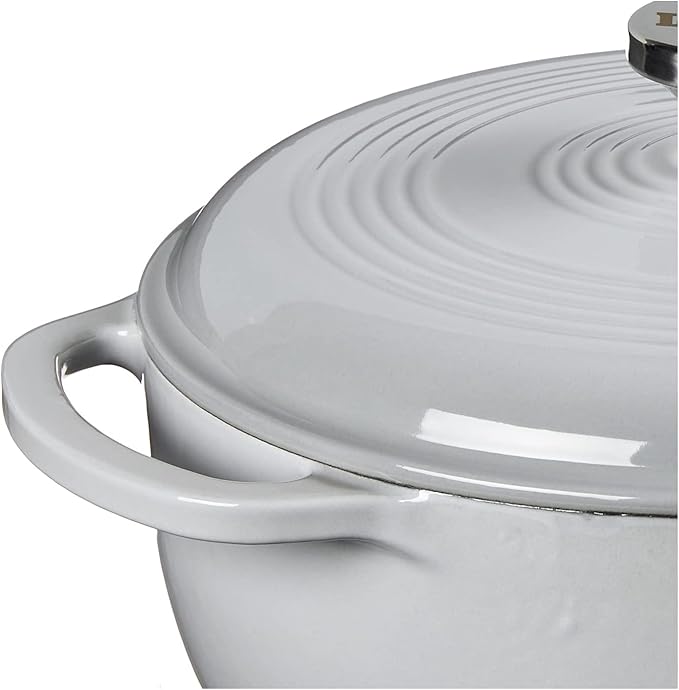 Lodge 4.5 Quart Enameled Cast Iron Dutch Oven with Lid – Dual Handles – Oven Safe up to 500° F or on Stovetop - Use to Marinate, Cook, Bake, Refrigerate and Serve – Gray