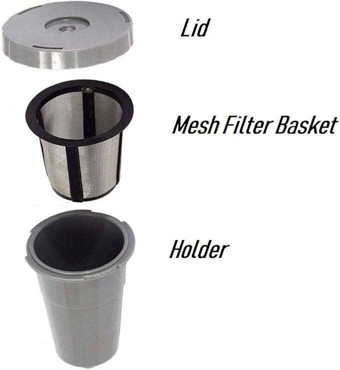 Reusable Coffee Holder and Filter Set, Grey 3 part with filter basket works with Keurig My K-Cup Home brewers by PureWater Filters