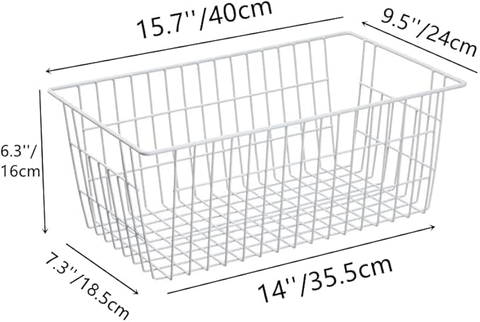 Slideep Freezer Baskets Farmhouse Organizer Storage Basket with Handles, Food Storage Bin for Kitchen Cabinets, Pantry, Closet, Bedroom, Bathroom, Office, 2 Pack, White