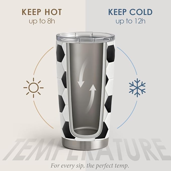 SANDJEST Soccer Tumbler 20oz Stainless Steel Insulated, Travel Coffee Cup, Sport Tumblers Gifts for Soccer Lovers, Men Women, Coach, Birthday, Christmas