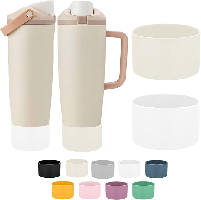 Mity rain 2PCS Protective Silicone Boots for Owala 30oz & 40oz FreeSip Sway Bottles & Tumblers - Accessories for owala, Enhances Stability & Prevents Scratches (Ivory & White)