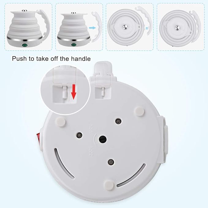 Upgrade Travel Kettle, ShineMe Food Grade Silicone Dual Voltage 110-220V Ultrathin Portable Electric Water Kettle with Cup, Universal Adaptor and Detachable Power Cord, 555ML (White)