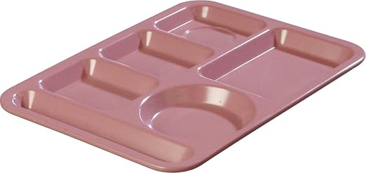Carlisle FoodService Products Plastic Meal Tray Left-Handed Heavyweight Lunch Tray with 6-Compartments for Schools, Cafeterias, and Dining Halls, Melamine, 14 x 10 Inches, Rose Granite