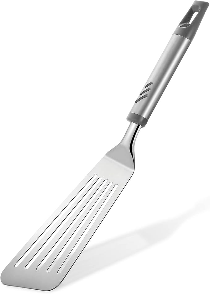 Fish Spatula, Stainless Steel Fish Turner Slotted Metal Spatula for Kitchen Use, Flipper Spatulas for Cast Iron Skillet, Egg, Meat, Cooking and Frying, Dishwasher Safe, Comfortable Handle