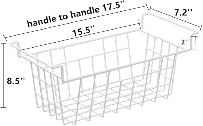 Slideep 17.5" Large Hanging Baskets Freezer Organizer Bin Sturdy Metal Wire Storage Baskets Organization for Pantry, Kitchen, White, Set of 2