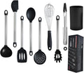 KSENDALO 9-Piece Silicone Cooking Utensils Set with Holder, Heat Resistant Kitchen Utensils Set of Slotted Spatula, Spoons, Whisk, Tong, Non Toxic Black Kitchen Tool Set for Nonstick Cookware, Black