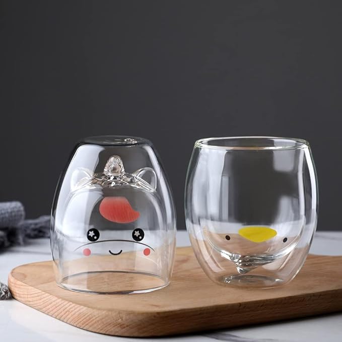 Duck Mug Cute Mugs Glass Double Wall Insulated Glass Espresso Cup, Coffee Cup, Tea Cup, Milk Cup,Kawaii Gift for Office and Personal Birthday Christmas (Duck)