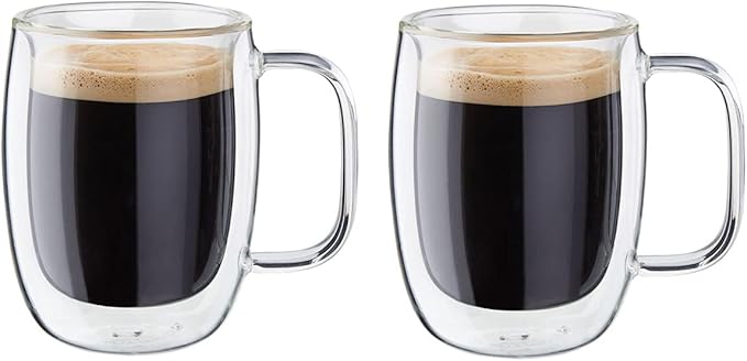 ZWILLING 39500-111 Double Wall Glass Espresso Tumbler, Set of 2, 4.9 fl oz (140 ml), Insulated, Cold and Heat Retention, Double-Wall Construction, Espresso, Demitas Mug, Cup, Microwave Safe