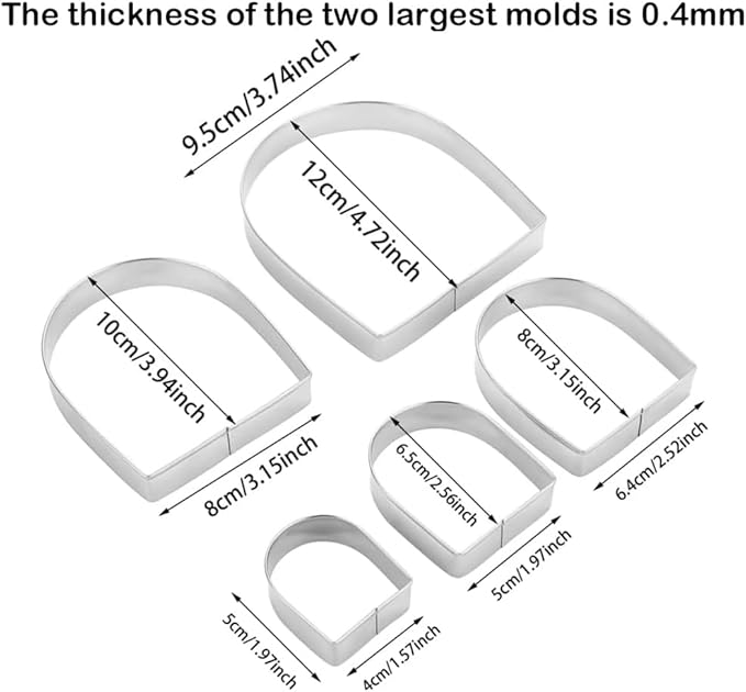 Door Arch Cookie Cutters Set, Stainless Steel, Sandwich and Biscuit Molds Small to Large Size of 1.97‘’/2.56‘’/3.15"/3.94"/4.72"