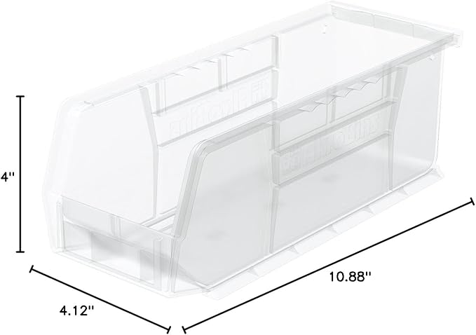Akro-Mils 30224 AkroBins Plastic Storage Bins, Space-Saving Stackable Bins for Garage, Pantry, Craft Organization, 11" L x 4" W x 4" H, Clear, 12-Pack