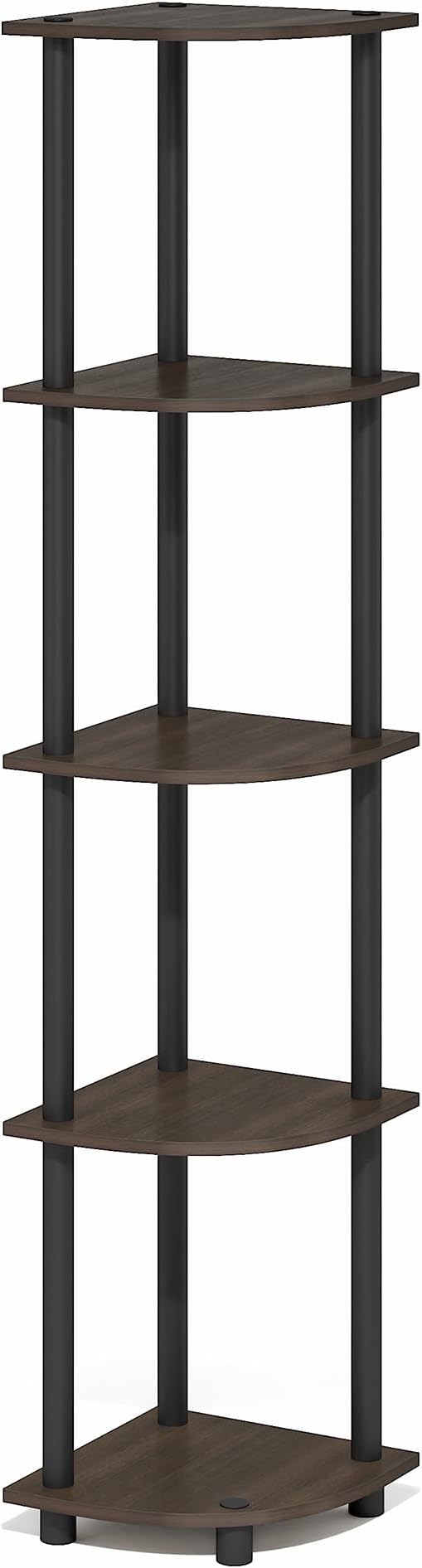 Furinno Turn-N-Tube Corner Shelf, 5-Tier Corner Bookshelf, Open Storage Shelves, for Organization and Storage, Living Room, Home Office, Garage, Bedroom, Brown Grain