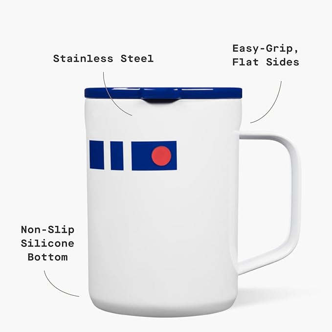 Corkcicle Classic Coffee Mug - Triple Insulated Stainless Steel for Travel - Shatter-Proof Lid - Keeps Drink Hot Over 3 Hours - Holiday Mug Gift - Great for Gifting Warmth - 16 oz - R2-D2