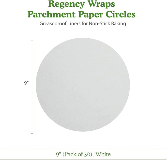 Regency Wraps Parchment Paper Circles For Round Cake Pans, Greaseproof Liners for Non-Stick Baking, 9" (Pack of 50), White