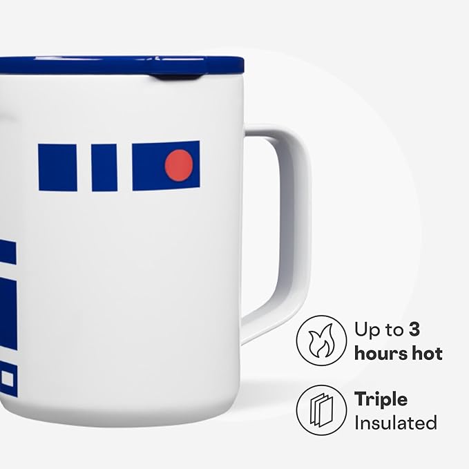 Corkcicle Classic Coffee Mug - Triple Insulated Stainless Steel for Travel - Shatter-Proof Lid - Keeps Drink Hot Over 3 Hours - Holiday Mug Gift - Great for Gifting Warmth - 16 oz - R2-D2