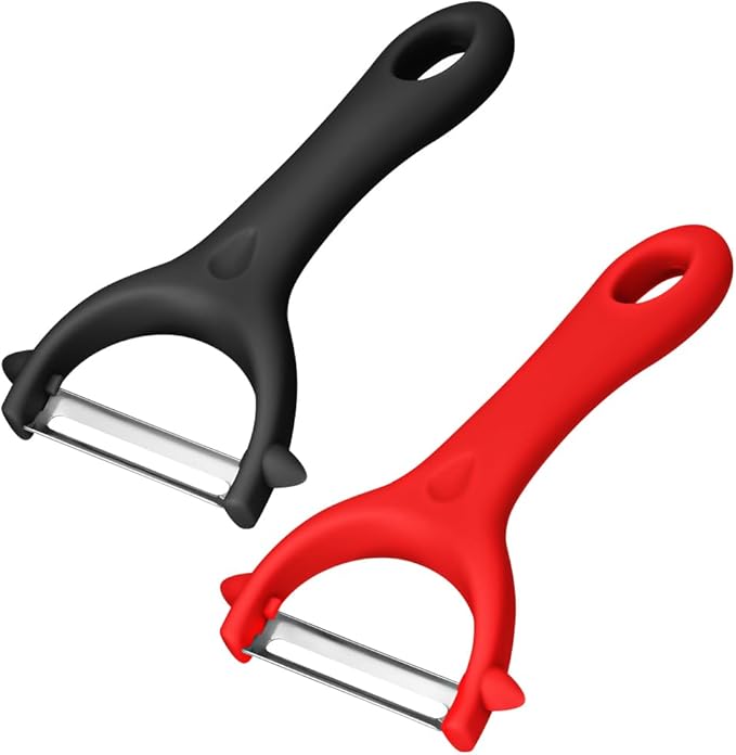 AUAUY 2Pcs Potato Peeler, Y-Shaped Swivel Vegetable Peeler, Fruit Peeler for Kitchen, Non-Slip Y Peeler, Ergonomic Handle Sharp Blade Stainless Steel Peeler, Veggie Peelers for Kitchen(Black+Red)