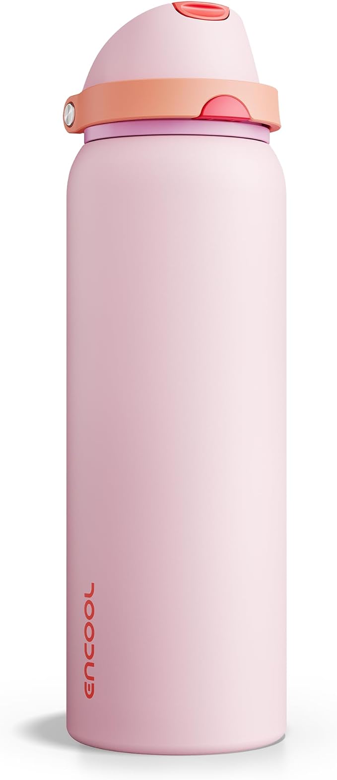 Insulated Water Bottle with Straw - Encool Stainless Steel Water Bottle with Push Button Lid, Leak-Proof & BPA-Free, Keeps Cold for 24 Hours for Sports, Travel, Gym (40 oz, Lily-Red)
