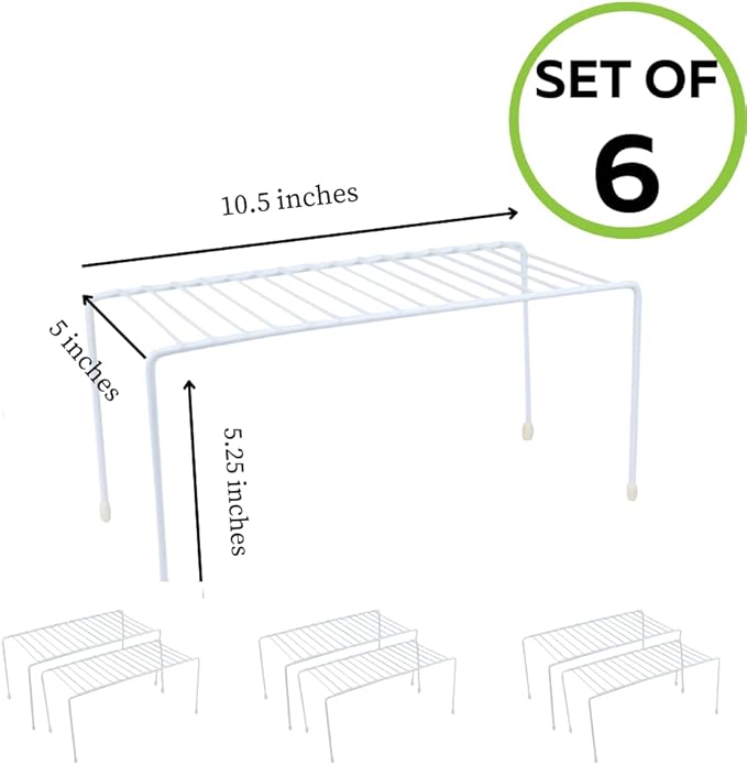 Evelots Kitchen Cabinet Wire Shelf Organizer/Rack - 6 Pack Sturdy Metal Shelf Risers - Double Your Counter Space - Great for Kitchen, Freezer, Pantry and Bathroom - Rustproof - White