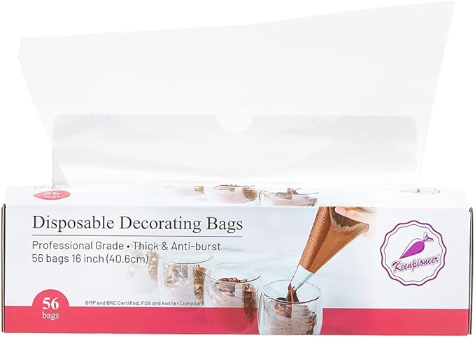 Keenpioneer Piping Bag - Disposable Cake Decorating Bag, Pastry Bag 56 Count, 16 inch, Clear