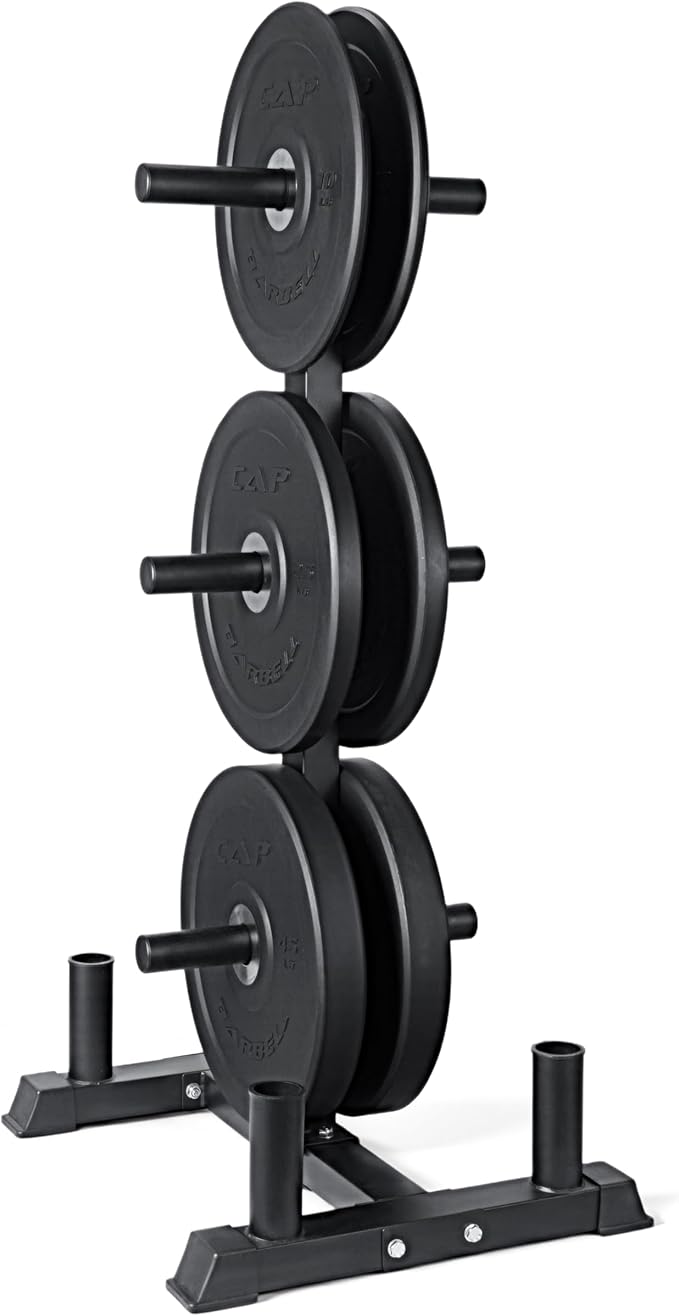 CAP Barbell 2-Inch Olympic Bumper Plate Weight Set with 6 Post Rack | 100-370 lbs | Multiple Options