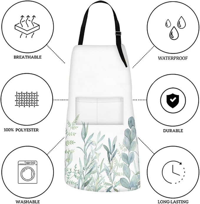 Britimes Watercolor Floral Botanical Apron Home Kitchen Cooking Baking Gardening for Women Men with Pockets 32x28 inch