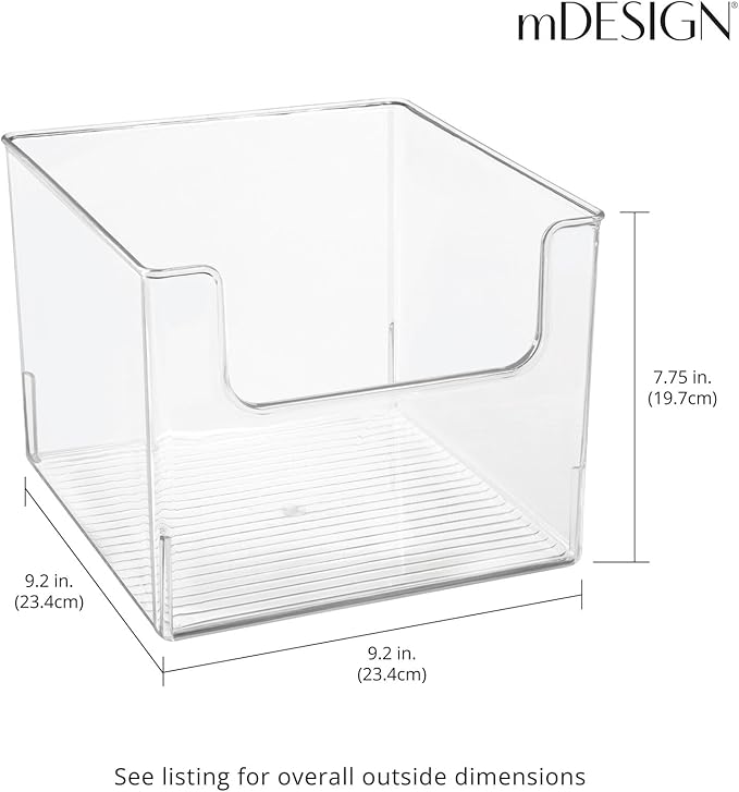 mDesign Set of 4 Storage Trays Open Top Kitchen Tray for Food Storage Made of Plastic Ideal in The Kitchen Cupboards or as Fridge Boxes 25.4 cm x 25.4 cm x 19.7 cm Clear