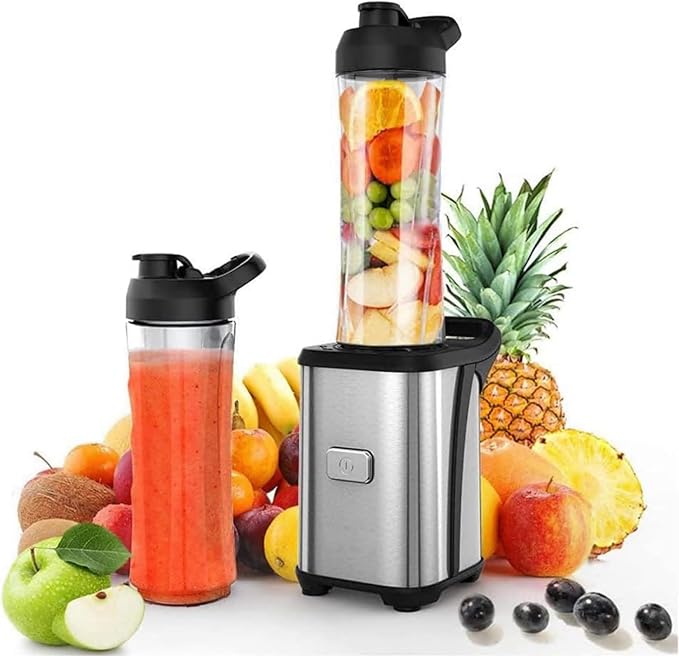 Enfmay Smoothie Blender, 300W Personal Size for Shakes With 2 x 20oz Tritan BPA-Free Portable Sport Travel Bottles, Single Serve Easy To Clean, Silver