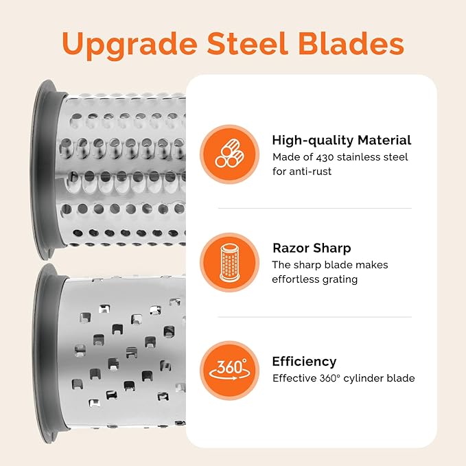 Cheese Grater Hand Crank, Patented Rotary Parmesan Cheese Grater Cheese Shredder Handheld with Fine & Coarse Drums, Restaurant Cheese Grinder with Handle for Hard Cheese, Gray Green