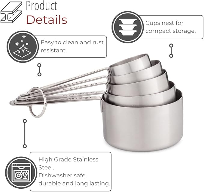 husMait Stainless Steel Measuring Cups & Spoons - 10 Piece Heavy Duty Measuring Cups & Spoons Set for Dry Foods, Spices or Liquids