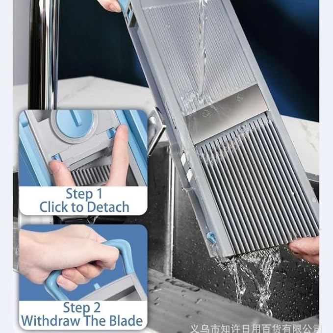 New Upgrade Safe Mandoline Slicer Plus, Biger Size, Adjustable Vegetable Food Chopper Potato Fries Cutter, Detachable Blade, Kitchen Chopping Artifact with Container. Blue