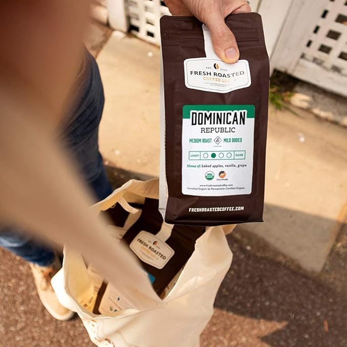 Fresh Roasted Coffee, Organic Dominican Republic | USDA Organic, Direct Trade, Kosher | Medium Roast 12 oz Whole Bean