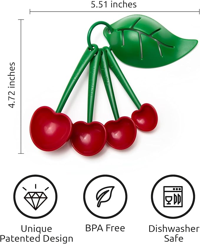 OTOTO Measuring Cups Set - Teaspoons for Dry & Liquid Ingredients, BPA-free & Dishwasher Safe, Funny Gifts, Baking Accessories, Unique Kitchen Gadgets (Mon Cherry)