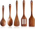 5 Pcs Best Wooden Spoons for Cooking Kitchen Utensils Set Acacia Wood Cooking Spatula Turner Non Toxic Utensil Slotted Serving Spoon Flat Spatulas Set Wooden Utensis Mixing Cooking Spoon Kitchen Tools