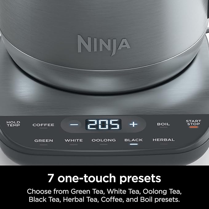 Ninja KT200 Precision Temperature Electric Kettle, 1500 watts, BPA Free, Stainless, 7-Cup Capacity, Hold Temp Setting, Silver