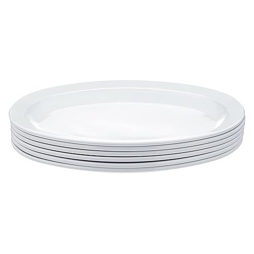 Amazon Basics Melamine (Plastic )Oval Platter Narrow Rim, 6 Piece Set, 13 in x 9.75 in, White