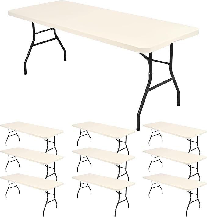 10 Pack Fitted Tablecloth for 8 Foot Rectangle Tables, Ivory Elastic Outdoor Picnic Table Cover, Washable Stretch Folding Table Cloths 8 ft for Camping Party Patio Kitchen Banquet, 30" W x 96" L