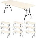 10 Pack Fitted Tablecloth for 8 Foot Rectangle Tables, Ivory Elastic Outdoor Picnic Table Cover, Washable Stretch Folding Table Cloths 8 ft for Camping Party Patio Kitchen Banquet, 30" W x 96" L