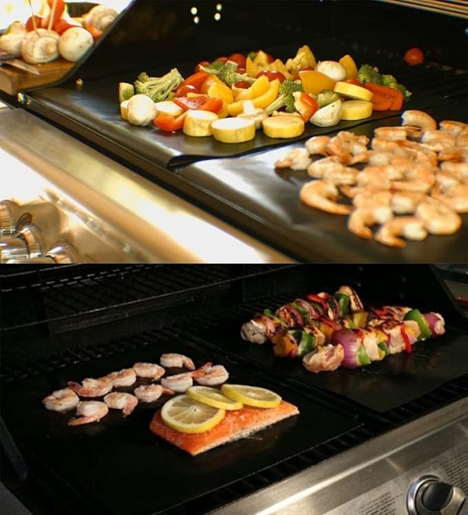 Renook Set of 12 Grill Mats for Outdoor Grill, BBQ Grilling Mat for Gas Grill, Non-Stick Cooking Sheets, Oven Liners, 15.75 X 13 Inch