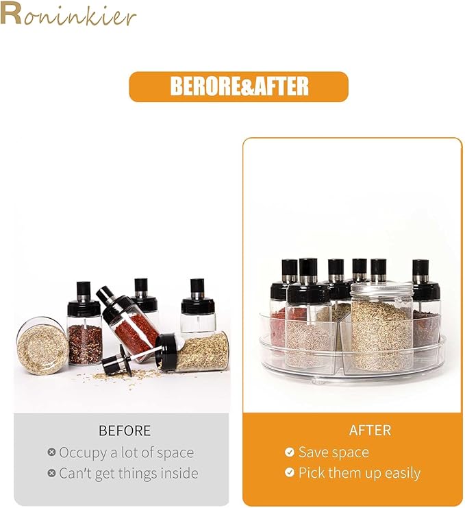 Roninkier Clear Lazy-Susan Organizer with 5-Removable-Bins - 11 Inch Round Plastic Rotating Storage Container for Cabinet, Pantry, Kitchen, Fridge, Vanity