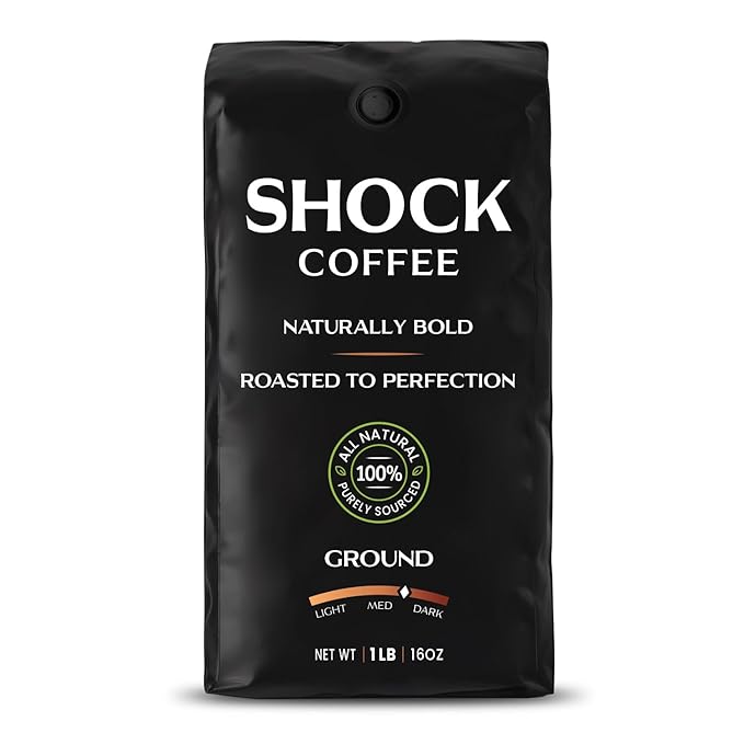 Shock Coffee Ground, The Strongest Caffeinated All-Natural Coffee, Up to 50% more Caffeine. 1 pound