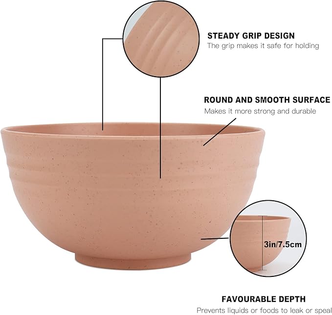 Homienly Wheat Straw Bowls, Unbreakable Cereal Bowls Microwave Safe, 8 PCS Lightweight Stackable Snack & Soup Bowls for Kitchen, Camping, Party, Dishwasher Safe Plastic Bowl Alternative (Light, 26oz)