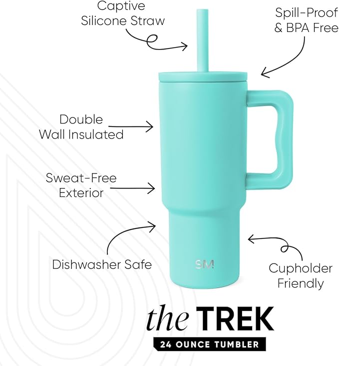 Simple Modern Kids 24 oz Tumbler with Handle and Silicone Straw Lid | Spill Proof and Leak Resistant | Reusable Stainless Steel Bottle | Gift for Kids Boys Girls | Trek Collection | Ocean Water