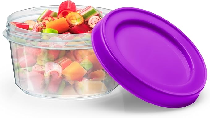DecorRack 4 Pack - 7 oz Plastic Food Storage Containers with Screw Lids, BPA-Free, Reusable Stackable Jars for Portion Control, Snacks, Travel, Kitchen, Freezer, Art and Craft (Assorted Color)